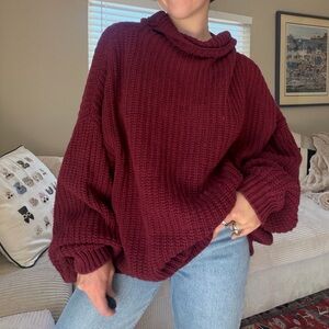 Free People Oversized Burgundy Cowl Neck Sweater sz small